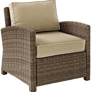 Crosley Furniture KO70023WB-SA Bradenton Outdoor Wicker Armchair Patio Chair for Porch, Balcony, Back Yard, Brown with Neutral Sand Cushions