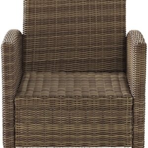 Crosley Furniture KO70023WB-SA Bradenton Outdoor Wicker Armchair Patio Chair for Porch, Balcony, Back Yard, Brown with Neutral Sand Cushions