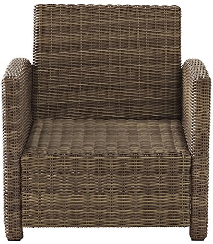 Crosley Furniture KO70023WB-SA Bradenton Outdoor Wicker Armchair Patio Chair for Porch, Balcony, Back Yard, Brown with Neutral Sand Cushions