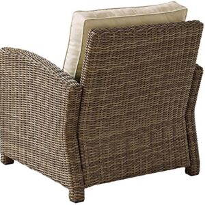 Crosley Furniture KO70023WB-SA Bradenton Outdoor Wicker Armchair Patio Chair for Porch, Balcony, Back Yard, Brown with Neutral Sand Cushions