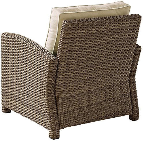 Crosley Furniture KO70023WB-SA Bradenton Outdoor Wicker Armchair Patio Chair for Porch, Balcony, Back Yard, Brown with Neutral Sand Cushions