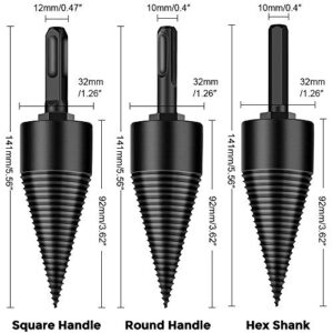 Removable Firewood Log Splitter Drill Bit, Wood Splitter Drill Bits,Heavy Duty Drill Screw Cone Driver for Hand Drill Stick-hex+Square+Round (32MM)