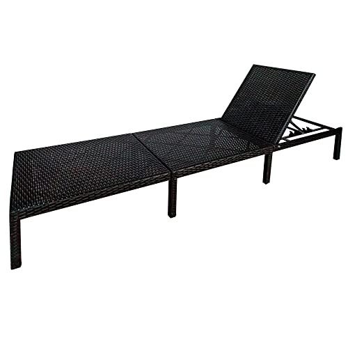 Outdoor Patio Chaise Lounges Chairs Furniture Adjustable Wicker Couch Bed Blue Thick Cushion.