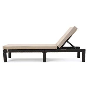 Christopher Knight Home Puerta Outdoor Wicker Chaise Lounges with Water Resistant Cushion, 2-Pcs Set, Dark Brown / Beige