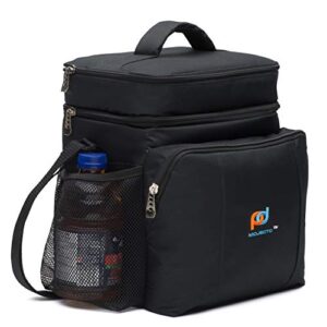 MOJECTO Medium Size Cooler Lunch Bag With Removable Leakproof Plastic Hardliner Bucket. Dual compartment, 600D Strong Polyester, Thick Foam Insulation, Large Pockets And Zippers.