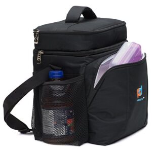 MOJECTO Medium Size Cooler Lunch Bag With Removable Leakproof Plastic Hardliner Bucket. Dual compartment, 600D Strong Polyester, Thick Foam Insulation, Large Pockets And Zippers.