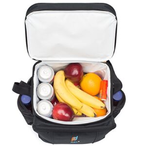 MOJECTO Medium Size Cooler Lunch Bag With Removable Leakproof Plastic Hardliner Bucket. Dual compartment, 600D Strong Polyester, Thick Foam Insulation, Large Pockets And Zippers.