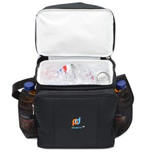 MOJECTO Medium Size Cooler Lunch Bag With Removable Leakproof Plastic Hardliner Bucket. Dual compartment, 600D Strong Polyester, Thick Foam Insulation, Large Pockets And Zippers.