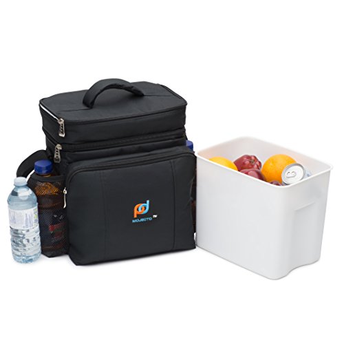 MOJECTO Medium Size Cooler Lunch Bag With Removable Leakproof Plastic Hardliner Bucket. Dual compartment, 600D Strong Polyester, Thick Foam Insulation, Large Pockets And Zippers.