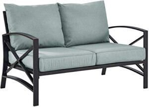 crosley furniture ko60008bz-mi kaplan outdoor metal loveseat, oiled bronze with mist cushions