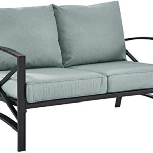 Crosley Furniture KO60008BZ-MI Kaplan Outdoor Metal Loveseat, Oiled Bronze with Mist Cushions