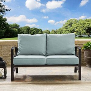 Crosley Furniture KO60008BZ-MI Kaplan Outdoor Metal Loveseat, Oiled Bronze with Mist Cushions