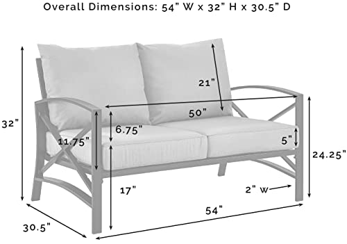 Crosley Furniture KO60008BZ-MI Kaplan Outdoor Metal Loveseat, Oiled Bronze with Mist Cushions