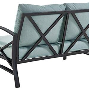 Crosley Furniture KO60008BZ-MI Kaplan Outdoor Metal Loveseat, Oiled Bronze with Mist Cushions