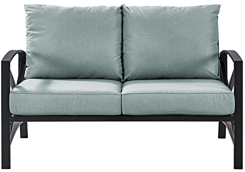 Crosley Furniture KO60008BZ-MI Kaplan Outdoor Metal Loveseat, Oiled Bronze with Mist Cushions