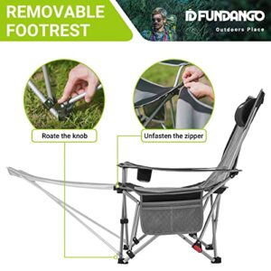 FUNDANGO Reclining Camping Chair with Foot Rest, Portable Folding Reclining Chair, Outdoor Folding Lounge Chairs with Armrest, 64.9X22.8X28.7inches, Black/MediumGrey