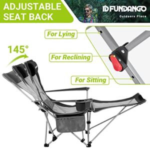 FUNDANGO Reclining Camping Chair with Foot Rest, Portable Folding Reclining Chair, Outdoor Folding Lounge Chairs with Armrest, 64.9X22.8X28.7inches, Black/MediumGrey