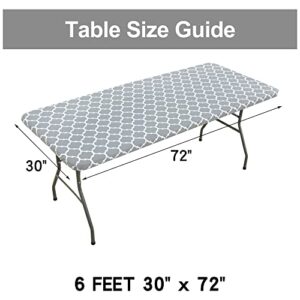 smiry Rectangle Tablecloth, Waterproof Elastic Fitted Table Covers for 6 Foot Tables, Wipeable Flannel Backed Vinyl Tablecloths for Picnic, Camping, Indoor, Outdoor (Grey Morocco, 30x72 Inches)