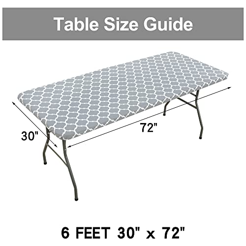 smiry Rectangle Tablecloth, Waterproof Elastic Fitted Table Covers for 6 Foot Tables, Wipeable Flannel Backed Vinyl Tablecloths for Picnic, Camping, Indoor, Outdoor (Grey Morocco, 30x72 Inches)