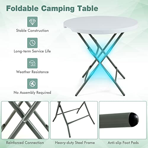 Goplus 32'' Round Folding Table, Foldable Plastic Card Table, Portable Commercial Banquet Table, White Outdoor Utility Folding Tables for Picnic, Party, Dining, Camping, Beach, BBQ, No Assembly