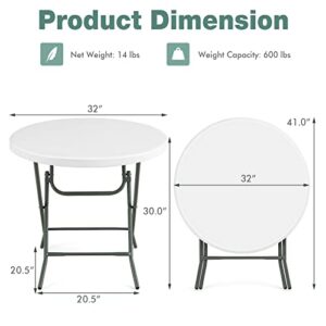Goplus 32'' Round Folding Table, Foldable Plastic Card Table, Portable Commercial Banquet Table, White Outdoor Utility Folding Tables for Picnic, Party, Dining, Camping, Beach, BBQ, No Assembly