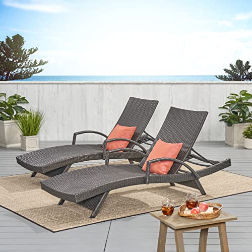 Christopher Knight Home Salem Outdoor Wicker Arm Chaise Lounges, 2-Pcs Set