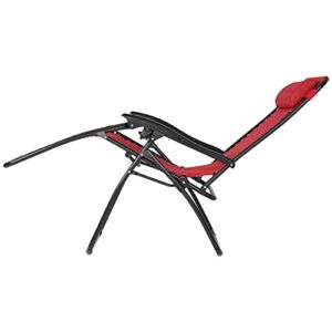 Sunnydaze Outdoor Zero Gravity Reclining Lounge Chairs Set of 2 with Pillows, Cup Holders and Matching Table with Built-in Cup Holders, Red