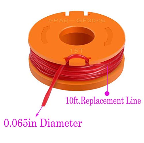 TOPEMAI WA0010 Replacement Trimmer Spool Line 0.065” for Worx WG154 WG163 WG160 WG180 WG175 WG155 WG151 String Trimmer Weed Eater (8 Spools, 2 Caps)