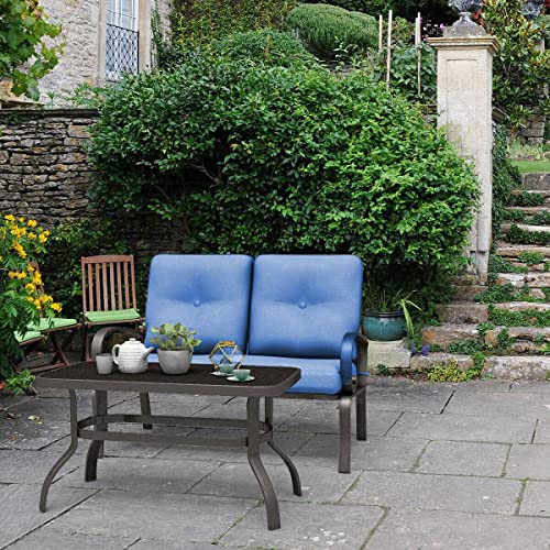 n/a 2PC Patio Love Seat Coffee Table Furniture Set Bench W/Cushions Blue Loveseat Coffee Table