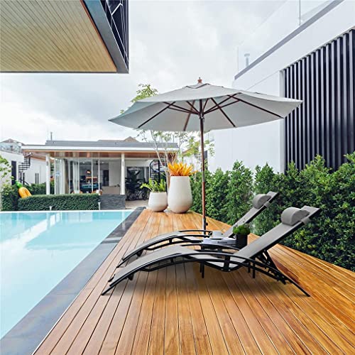 n/a 3Pcs Sun Lounger Recliner Set Aluminum Chaise Lounges,Reclining Chair with 5 Adjustable Backrest, Head Cushion, Table for Garden (Color : A, Size : One Size)