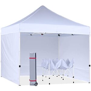 hlong 10×10 pop up canopy tent outdoor heavy duty commercial instant sun shelter with 4 removable sidewalls, white