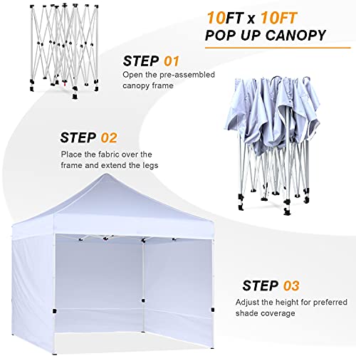 HLong 10x10 Pop Up Canopy Tent Outdoor Heavy Duty Commercial Instant Sun Shelter with 4 Removable Sidewalls, White