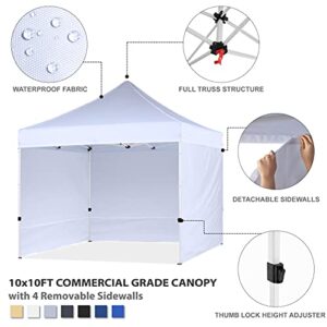 HLong 10x10 Pop Up Canopy Tent Outdoor Heavy Duty Commercial Instant Sun Shelter with 4 Removable Sidewalls, White