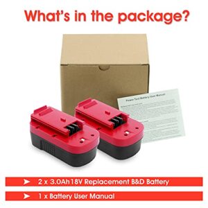 Enermall 2 Pack 3.6Ah Ni-Mh Replacement Battery HPB18 Compatible with Black and Decker 18V Battery HPB18-OPE 244760-00 A1718 FS18FL FSB18 Firestorm Cordless Power Tools