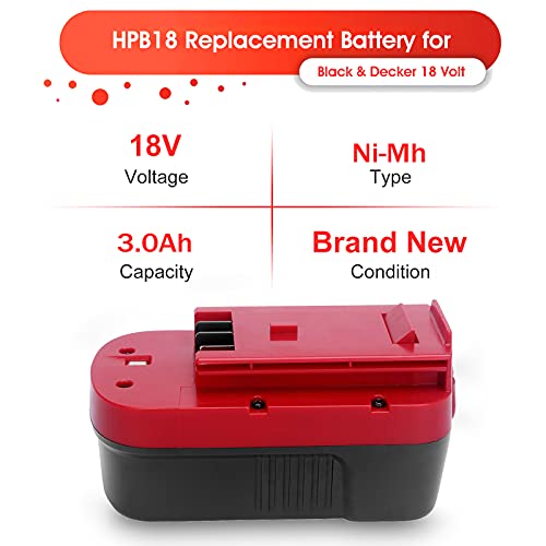 Enermall 2 Pack 3.6Ah Ni-Mh Replacement Battery HPB18 Compatible with Black and Decker 18V Battery HPB18-OPE 244760-00 A1718 FS18FL FSB18 Firestorm Cordless Power Tools