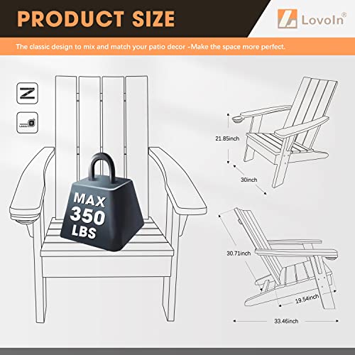 LovoIn Adirondack Chair Outdoor Patio Chairs with Cup Holder, Low-Maintenance Weather-Resistant Poolside Chair for Deck, Garden, Fire Pit, Modern Design, Max Weight 350lbs, Taupe