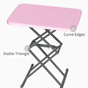 SOUNDANCE Small Folding Table, Adjustable TV Tray, Portable Dinner Table, Lightweight, Zero Assembly, Easy to Fold and Storage, Sturdy Desk for Home Garden Office Indoor Outdoor Use, Pink