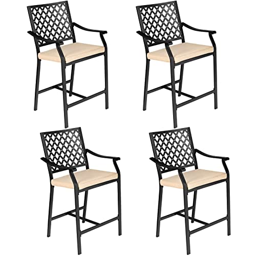 Giantex Set of 4 Patio Bar Chairs Outdoor High Chairs with Cushion Metal Bistro Stool All Weather Patio Dining Chairs Garden Backyard Porch Lawn Poolside