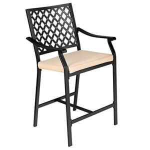 Giantex Set of 4 Patio Bar Chairs Outdoor High Chairs with Cushion Metal Bistro Stool All Weather Patio Dining Chairs Garden Backyard Porch Lawn Poolside