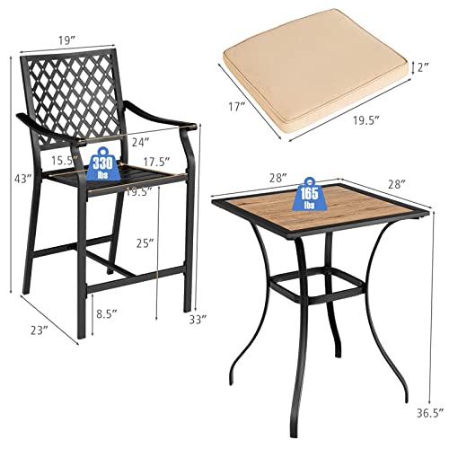 Giantex Set of 4 Patio Bar Chairs Outdoor High Chairs with Cushion Metal Bistro Stool All Weather Patio Dining Chairs Garden Backyard Porch Lawn Poolside