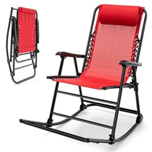 tangkula outdoor folding rocking chair, no assembly required, foldable rocker recliner with headrest, portable lounge chair for camping, patio, lawn, garden, yard or balcony