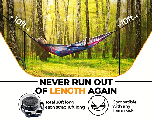 Foxelli Hammock Straps XL – Camping Hammock Tree Straps Set (2 Straps & Carrying Bag), 20 ft Long Combined, 40+2 Loops, 2000 LBS No-Stretch Heavy Duty Straps for Hammock Suspension System Kit