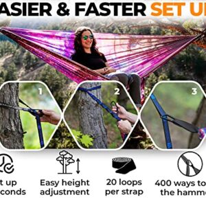 Foxelli Hammock Straps XL – Camping Hammock Tree Straps Set (2 Straps & Carrying Bag), 20 ft Long Combined, 40+2 Loops, 2000 LBS No-Stretch Heavy Duty Straps for Hammock Suspension System Kit