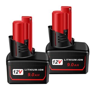 2pack 12v 9.0ah replacement battery compatible with milwaukee m12 12v power tools for milwaukee m12 battery 48-11-2460 48-11-2401 48-11-2411 48-11-2412 48-11-2420 48-11-2440 li-ion tools batteries