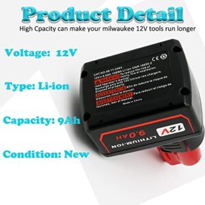 2Pack 12V 9.0Ah Replacement Battery Compatible with Milwaukee M12 12V Power Tools for Milwaukee M12 Battery 48-11-2460 48-11-2401 48-11-2411 48-11-2412 48-11-2420 48-11-2440 Li-ion Tools Batteries