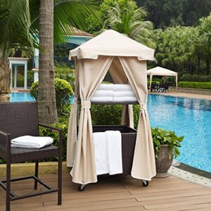 Crosley Furniture Palm Harbor Outdoor Wicker Rolling Towel Valet with Sand Cover - Brown