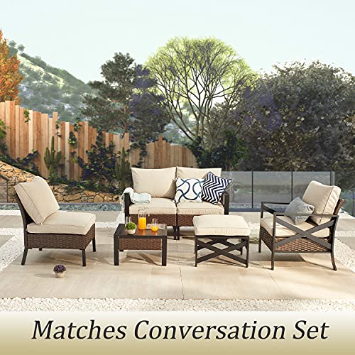 Sports Festival Outdoor Furniture Patio Wicker Chair All Weather Rattan Sofa with Thick Seat and Back Cushions Metal Furniture Armless Chair for Garden Yard Porch
