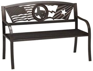 leigh country flags over texas metal bench