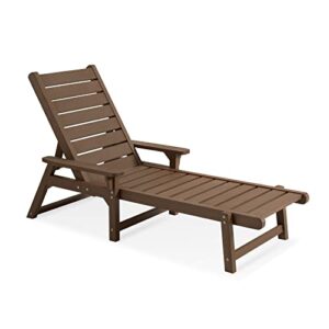 acuel chaise lounge, poly lumber, outdoor lounge chair with adjustable backrest, sturdy weather resistant waterproof fade proof, for poolside patio garden(brown, 1 pc)