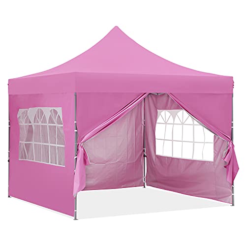 GDY 10x10 Ft Outdoor Pop Up Canopy Tent, Commercial Portable Instant Folding Shelter Gazebos, Pink Waterproof Canopies with Wheeled Carrying Bag